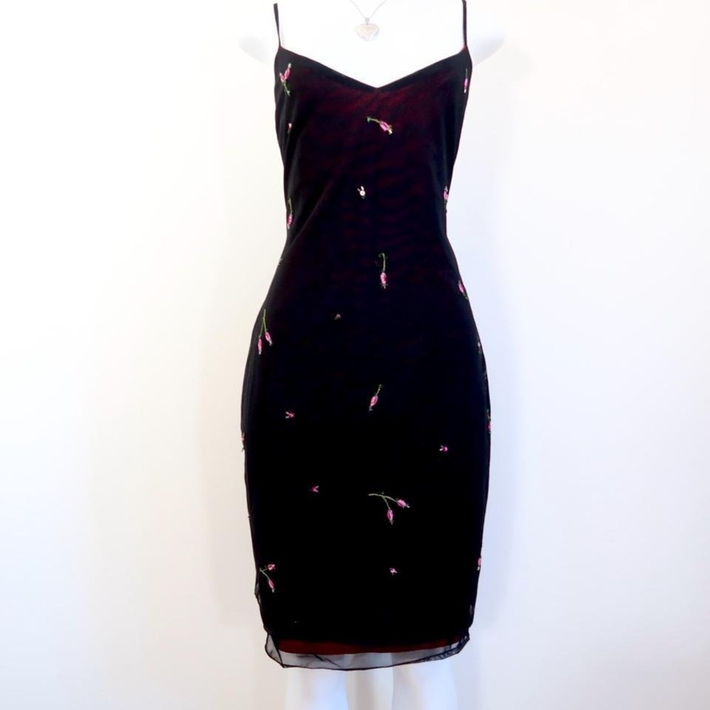 laundry by shelli segal rose embroidered mesh dress bodycon